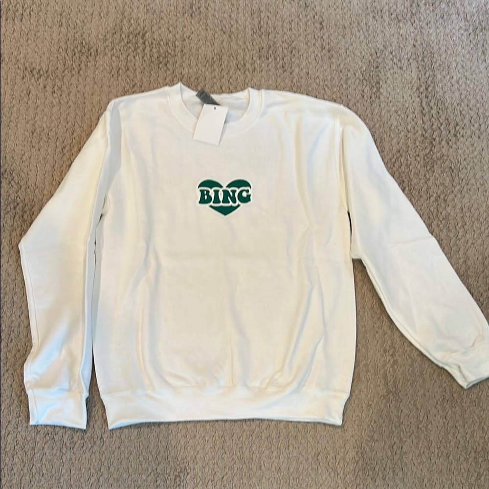 INC International Concepts White Crewneck Sweatshirt with Green Logo